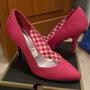 Raspberry suede like heels.